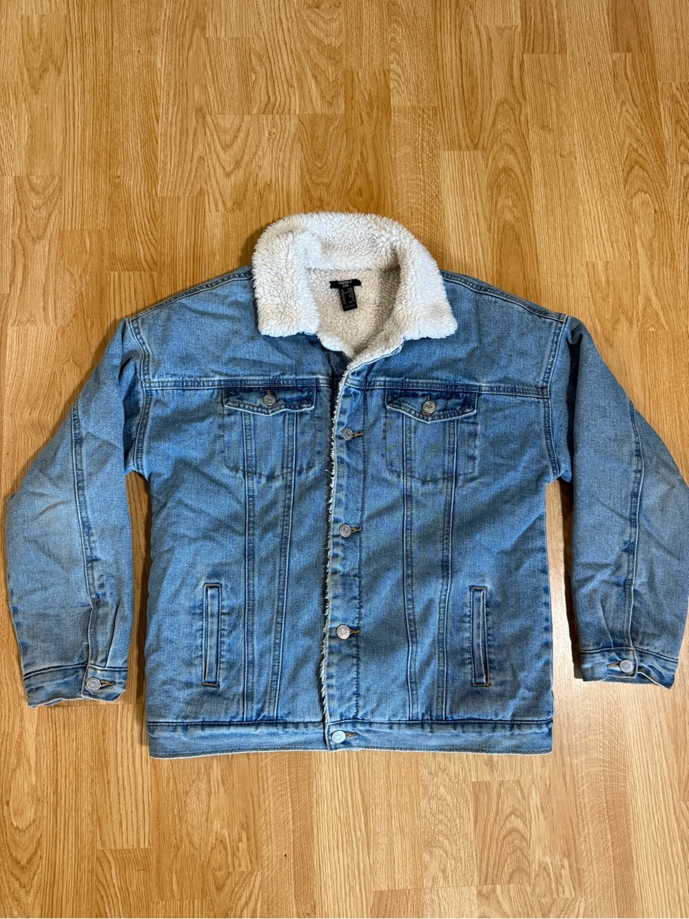 Forever 21 Kids Sherpa-Lined Denim Jacket - Light Blue - Size 13/14